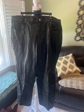 Men's Black Leather Pants - Classic Zip Fly
